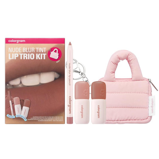COLORGRAM NUDE BLUR TINT LIP TRIO KIT 02 WARM KIT | K-Beauty Makeup | Soft Matte Lip Stain | Powdery Finish | 2-in-1 Lip & Cheek | Lightweight & Buildable