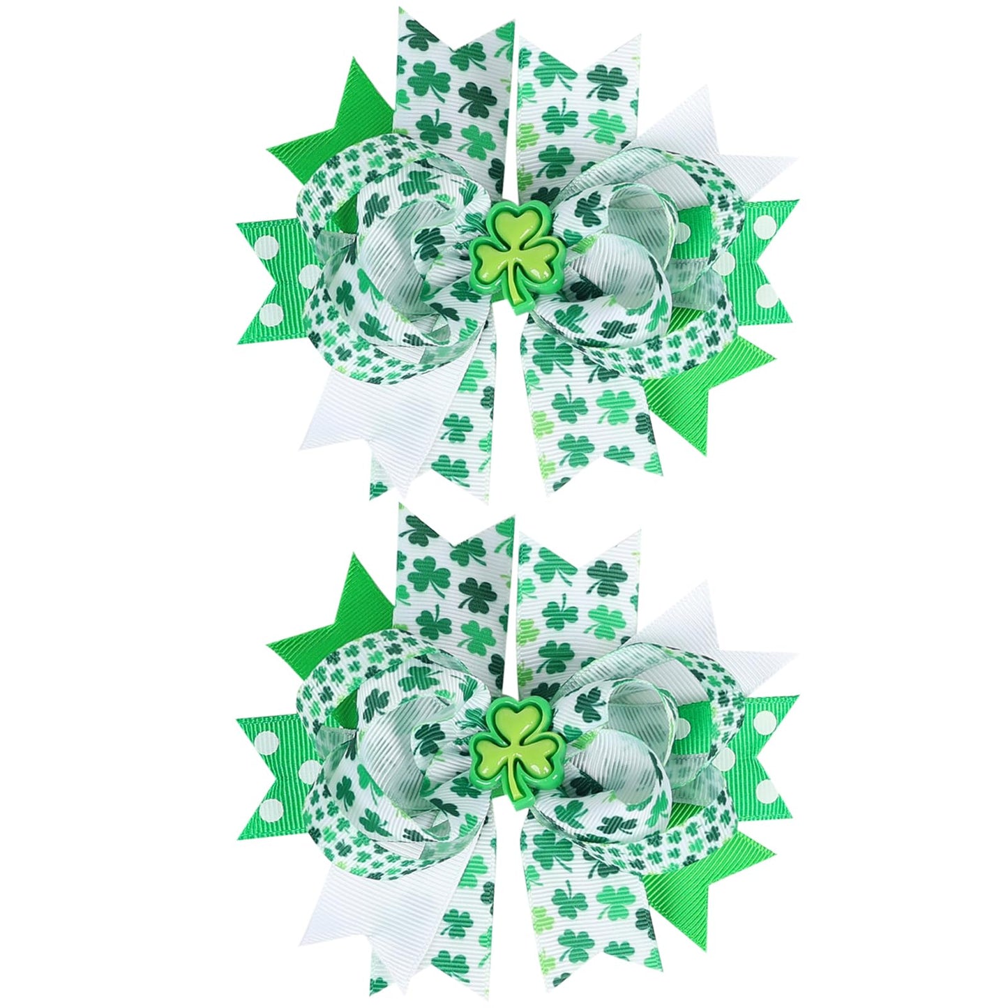 St. Patrick's Day Hair Bow Clips for Women Lucky Shamrock Hair Clips for Girls Green White Hair Bows Cute Clover Hair Barrettes Irish Day Festive Hairpins St. Patrick's Day Hair Accessories 2Pcs