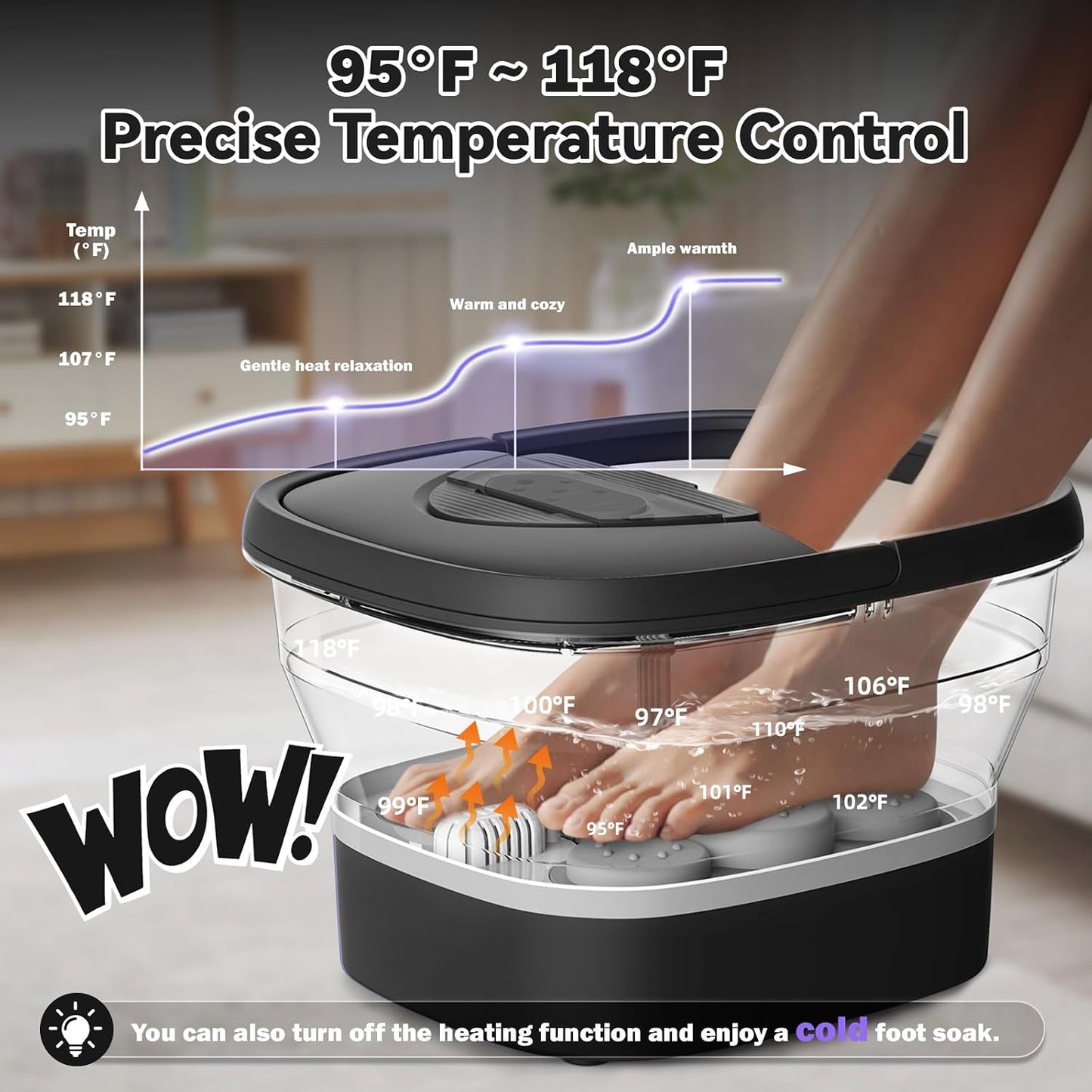 Collapsible Foot Spa - Heated Foot Bath Massager with Remote & 24 Shiatsu Massage Balls | Soothing Hot/Cold Water Soaking