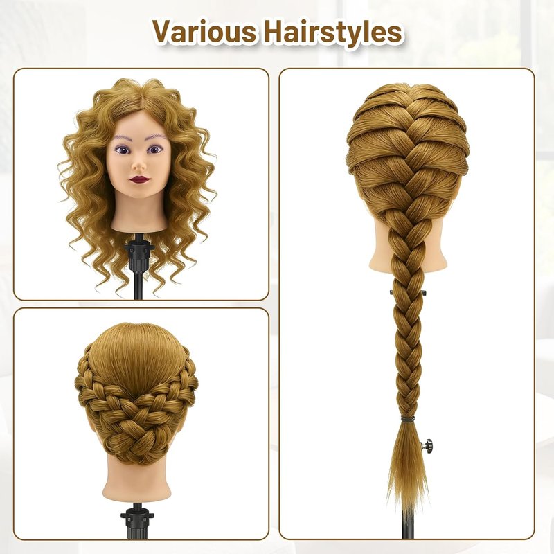 Mannequin Head with 90% Human Hair - 26-28" Realistic Hair Styling Doll for Cosmetology Training & Hairdressers