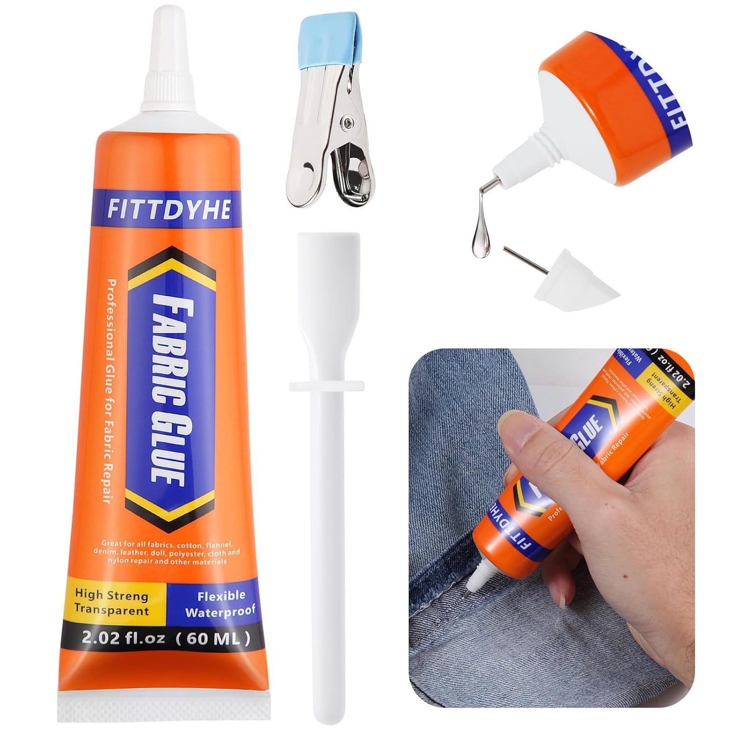 Fabric Glue - Permanent Washable Clear Adhesive for Rhinestones, Patches, Denim & More | 60 ML