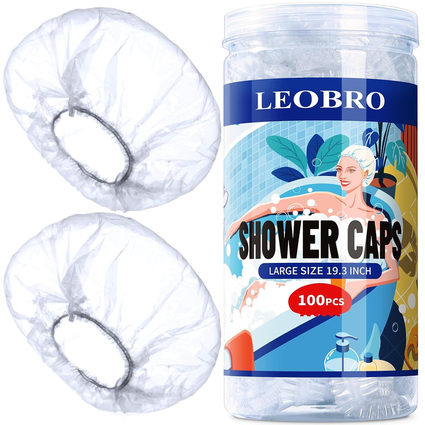 Disposable Shower Caps for Women - Clear Plastic Hair Treatment Caps | Regular Size 17.3 Inch - 100 Pack