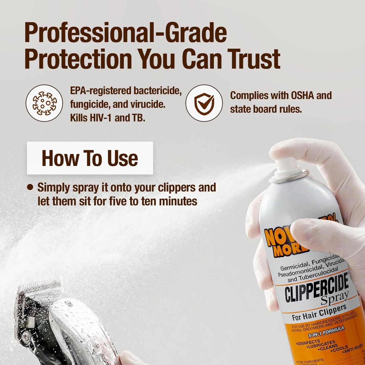 CLIPPERCIDE 5-in-1 Clipper Disinfectant Spray 15oz, 1 Pack | Cleans, Lubricates, Cools, Prevents Rust & Disinfects | Professional Clipper Spray for Barbers, Stylists & Pet Groomers | Made by BARBICIDE