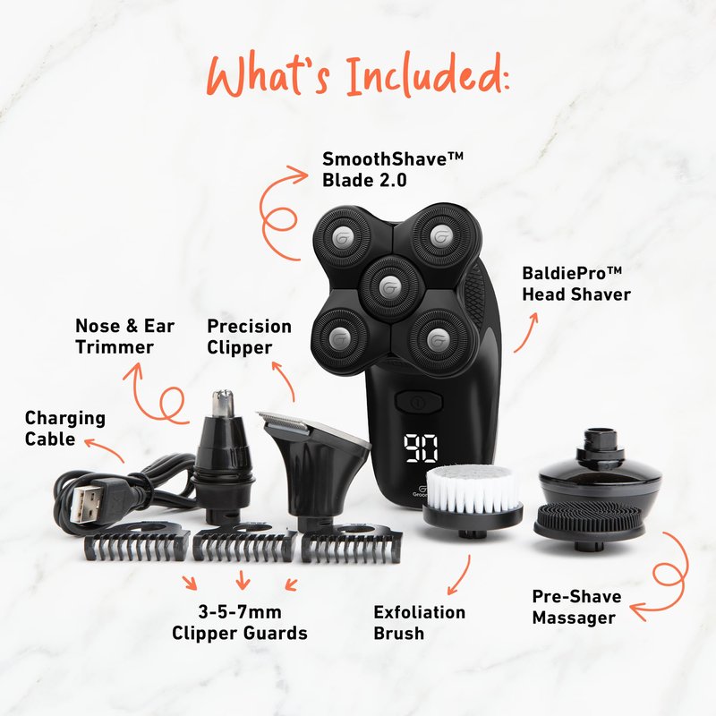 Groomie Cordless Bald Head Shavers for Men, BaldiePro Head Grooming Kit - Ergonomic & Waterproof Head Shavers for Bald Men - Electric Hair Shaver & Head Razor - Men's Rotary Shaver for Smooth Shave