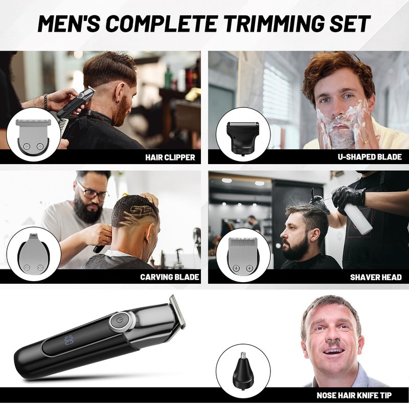 Mens Hair Clippers, Cordless Beard Trimmer Set Waterproof Versatile Nose Hair Trimmer for Men Temple, Groin, Nose, Ear Hairs, Hair, Beard, Body Professional Manscaper Rechargeable Shaver Man Gift