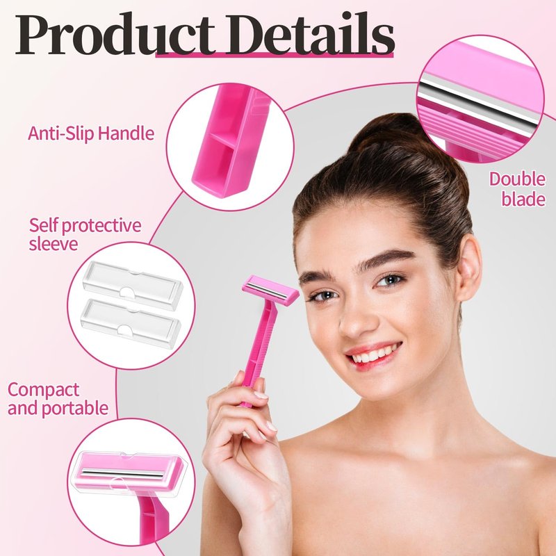 60 Count Women's Disposable Razors, Twin Blade Shaving Razor Pink Stainless Steel Women's Disposable Razors for Men Women Camping Traveling Home