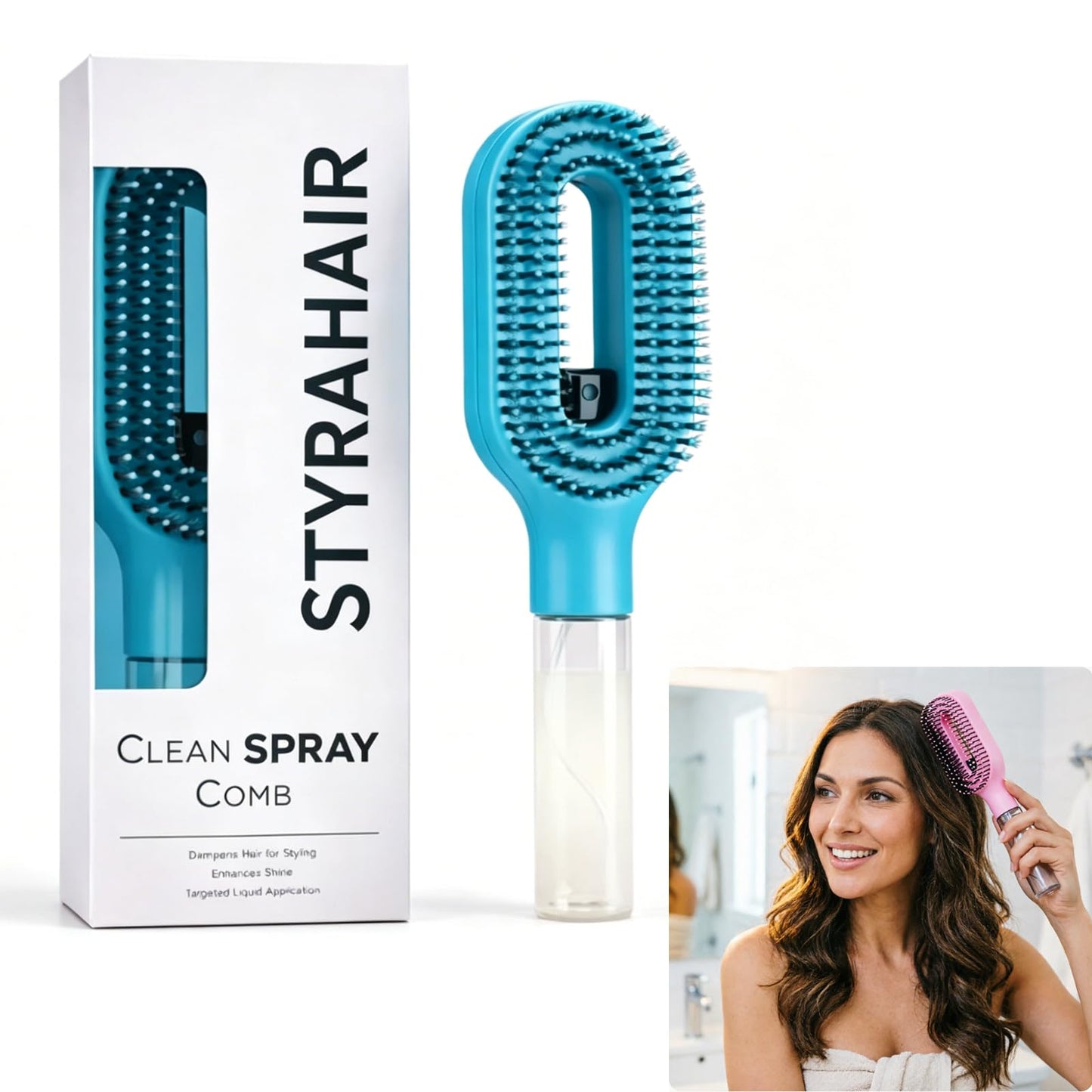 2-in-1 Detangler Hair Brush, With Built-In Mister Spray, Wet & Dry Detangling Brush for Curly, Wavy & Straight Hair | No-Tangle Anti-Frizz Hair Care Brush,Water Reservoir 50ml. (Light blue)
