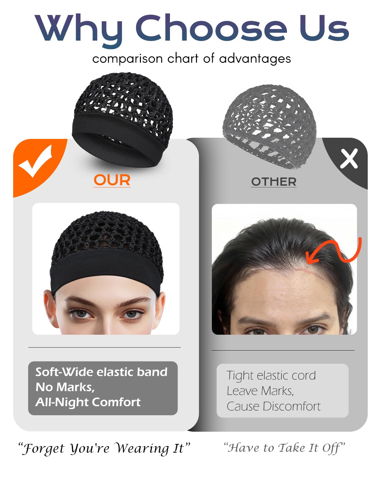 2 Pieces Comfortable Elastic Knit Hair Net for Sleeping & Silk Press - No Red Marks, Tubi Hair Warp Mesh Snood Cap for Women(Black)