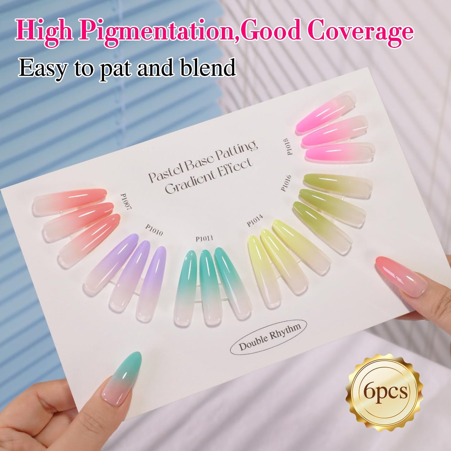 Double Rhythm Nail Art Gel Polish Set - 6 Vibrant Colors with 100 Sponges & Grabbing Pen | Perfect for Creative Designs