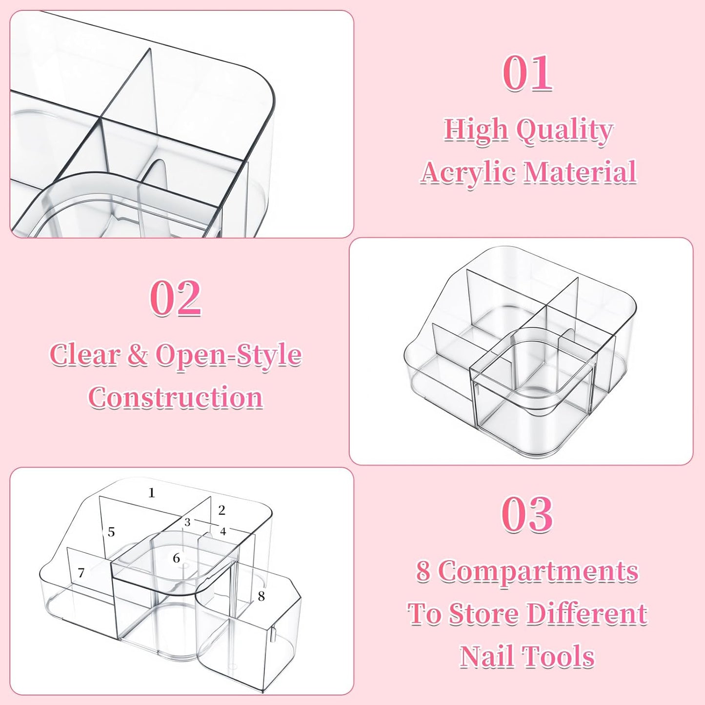 Transparent Acrylic Nail Desk Organizer - Professional Storage Box for Nail Tools, Makeup & Brushes | Multi-Functional Design