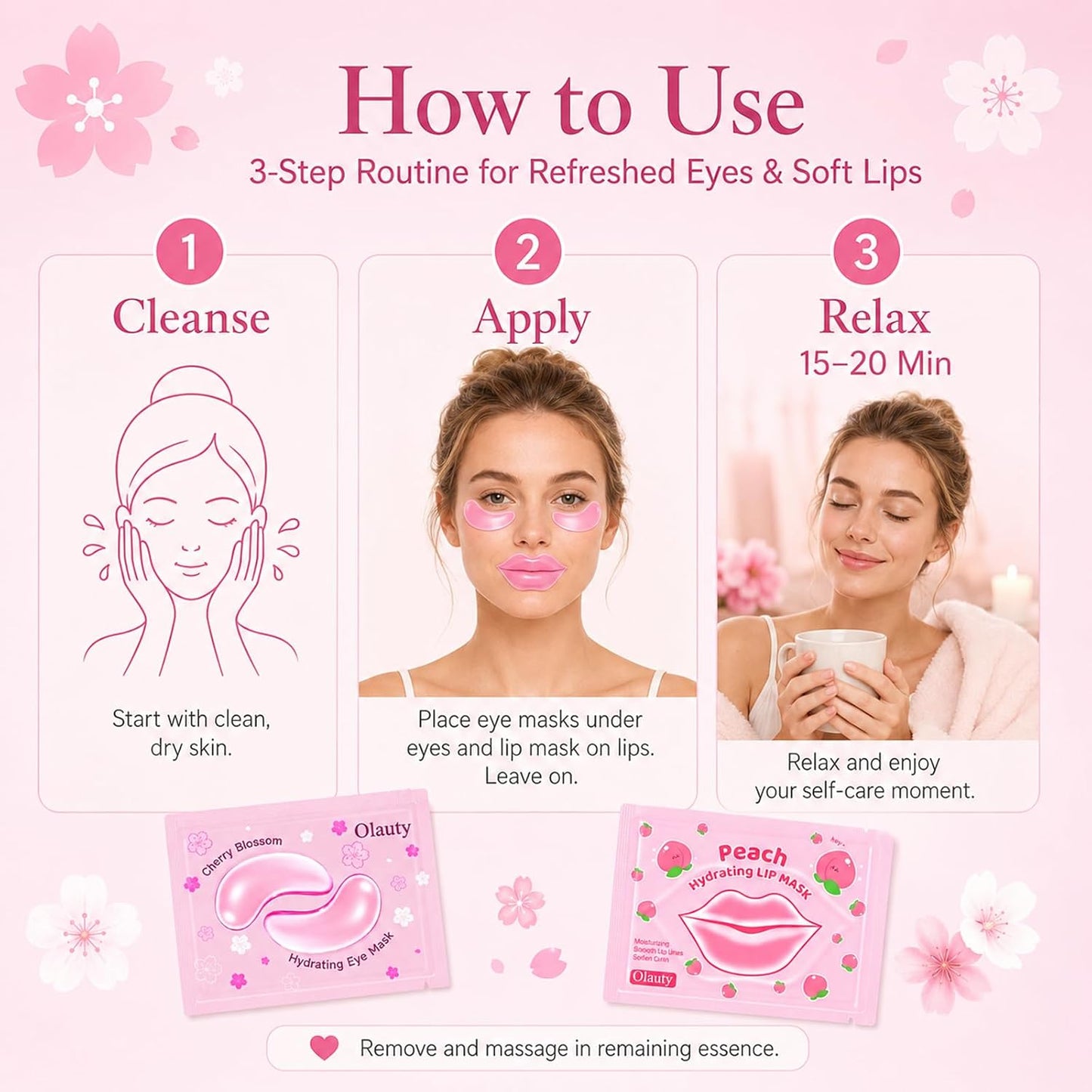 30 Pairs Lip Mask & Under Eye Patches - Pink Collagen Eye Mask Pads | Perfect Spa Gifts for Women, Birthday & Bridal Shower Favors