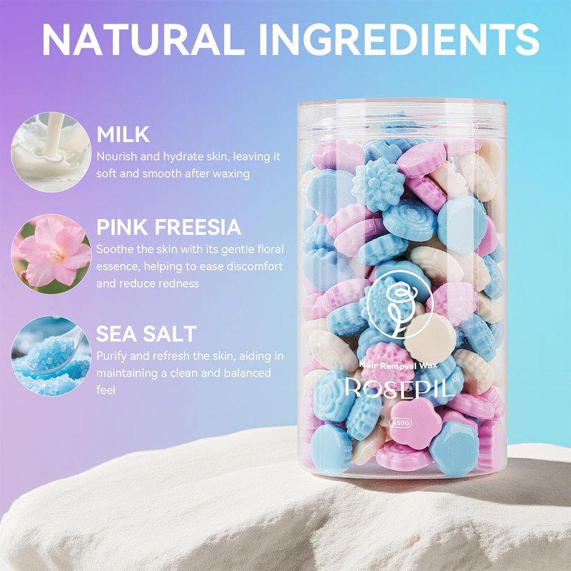 Rosepil Flower Shaped 1LB Hard Wax Beads - 7 Unique Designs, Gentle Floral Scent, Color-Changing Wax Beads | All-Body Hair Removal (Face, Bikini, Arms, Legs) | At-Home Wax Refill for Women & Men