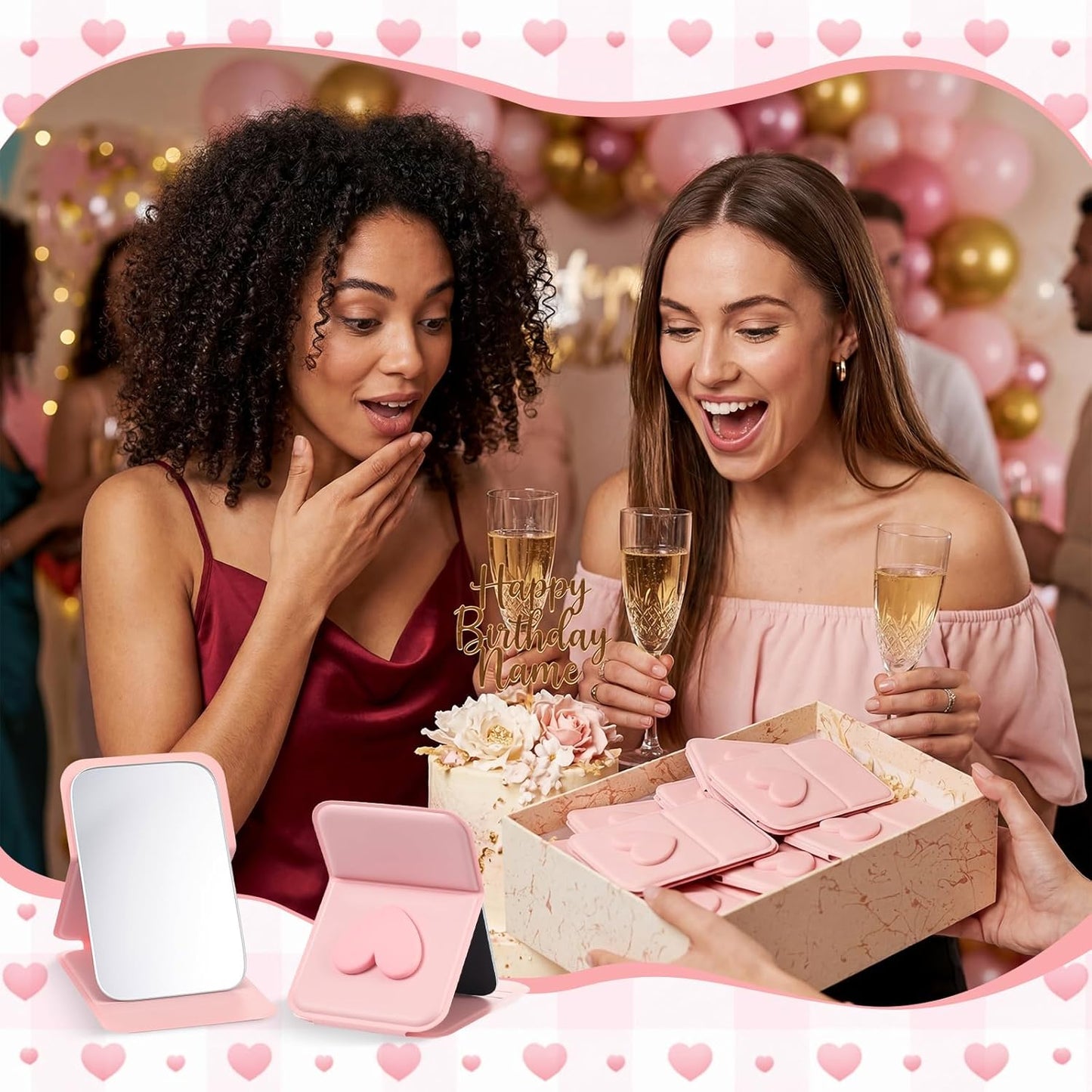 Amyhill Mini Folding Heart Mirror - 24 Pcs Compact Mirrors for Women | Pastel Pink Gift Set for Birthdays & Celebrations