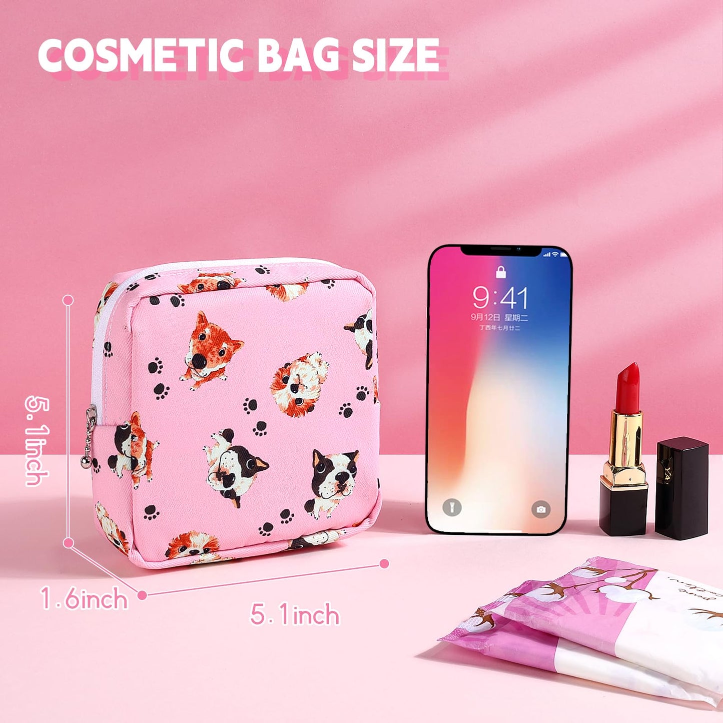 Likesing 5.1" Mini Makeup Bag for Purse, Nylon Small Makeup Pouch Travel Cosmetic Make up Bags for Women Girls, Cute Preppy Mini Toiletry Bag Coin Pouch Period Bag(N1230 Pink)