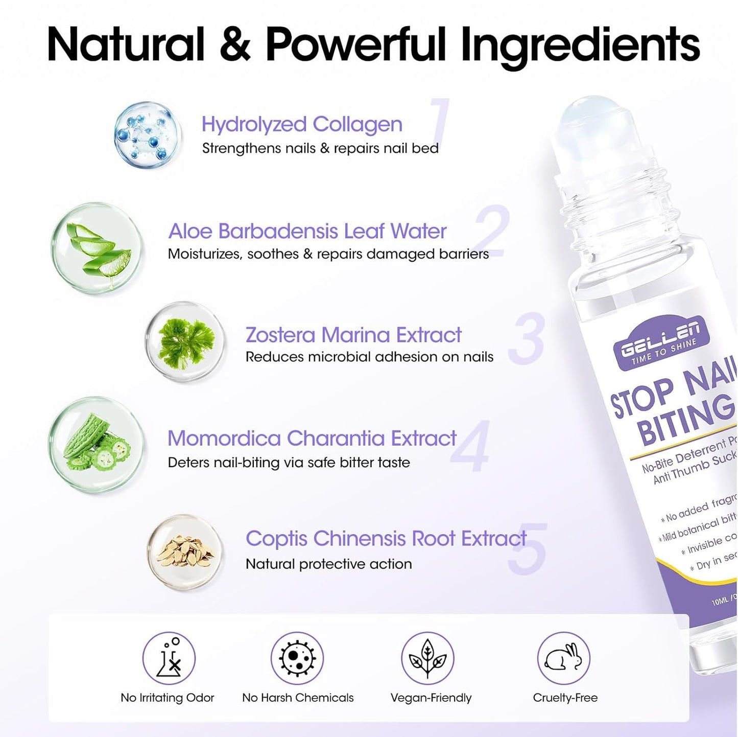 Gellen Nail Biting Prevention | Roll-On Treatment for Kids & Adults - Quick-Dry Bitter Taste Nail Polish