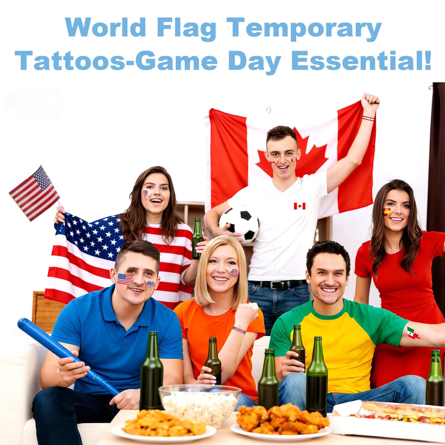 110 Pcs World Flag Temporary Tattoos Stickers, Waterproof Mixed Styles Flags Face Tattoos for Football Soccer Games and Parties