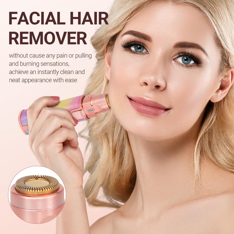 YLYYCC Facial Hair Removal for Women: 2-in-1 Rechargeable Nose Hair & Eyebrow Trimmer, Face Shaver with Built-in LED Light for Removing Chin, Upper and Lower Lip Area Peach Fuzz
