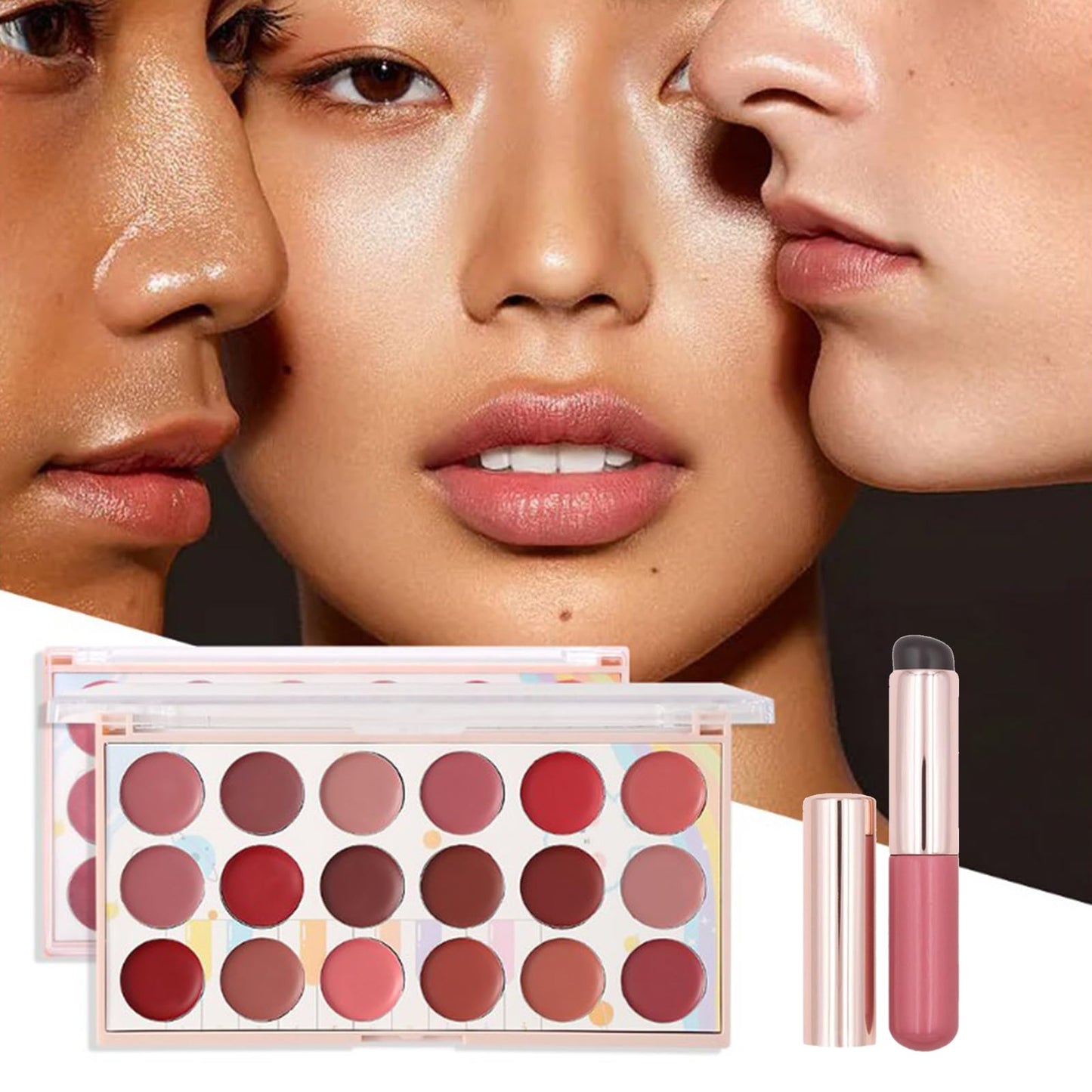 Joyeee Lip Gloss Palette, 18 Colors Dard Red Pink Nude Brown Lip Makeup Pallet Kit, Pro Women Lip Color Palette with Soft Silicon Brush, Lip Present Set for Teen Girl, Mum, Daughter, Friend, Sister