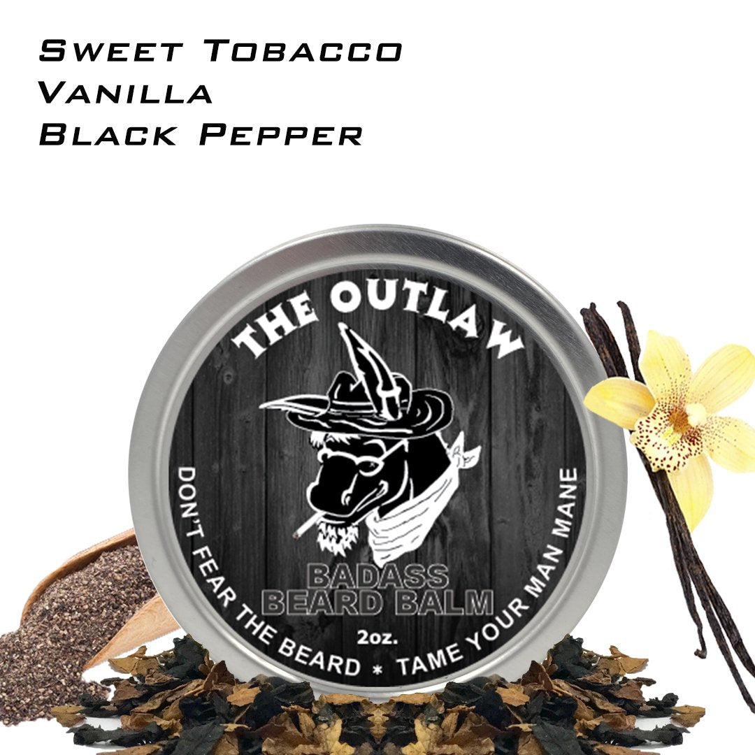 Badass Beard Care Beard Balm For Men - The Outlaw Scent, 2 oz - All Natural Ingredients, Soften Hair, Hydrate Skin to Get Rid of Itch and Dandruff, Promote Healthy Growth