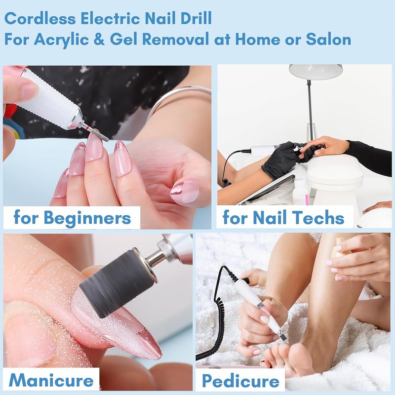Cordless Electric Nail Drill - 30,000RPM E File for Acrylic & Gel Removal | 8.5H Battery, Quiet, LCD Display, Portable in Pearly Pink