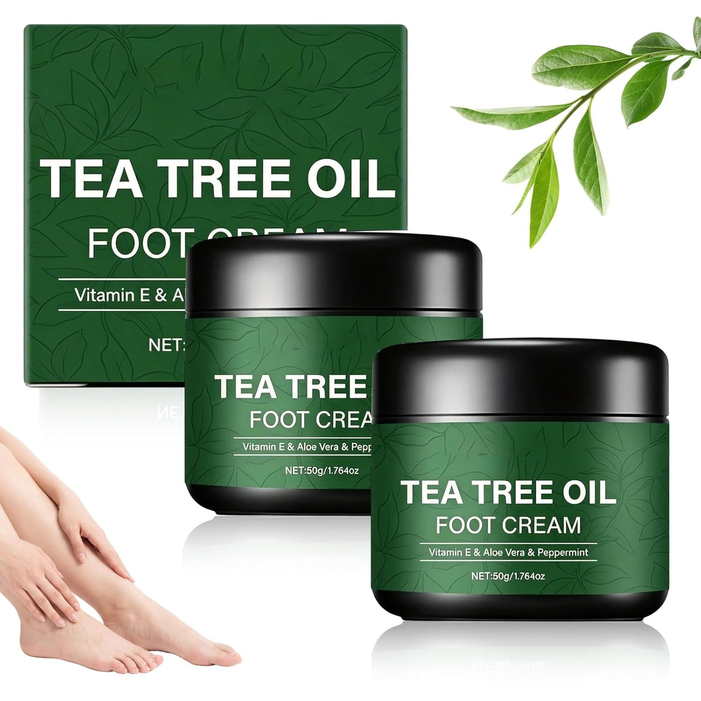Tea Tree Oil Foot Cream - Nourishing & Hydrating with Vitamin E, Aloe Vera & Peppermint | 2PCS, 1.764OZ