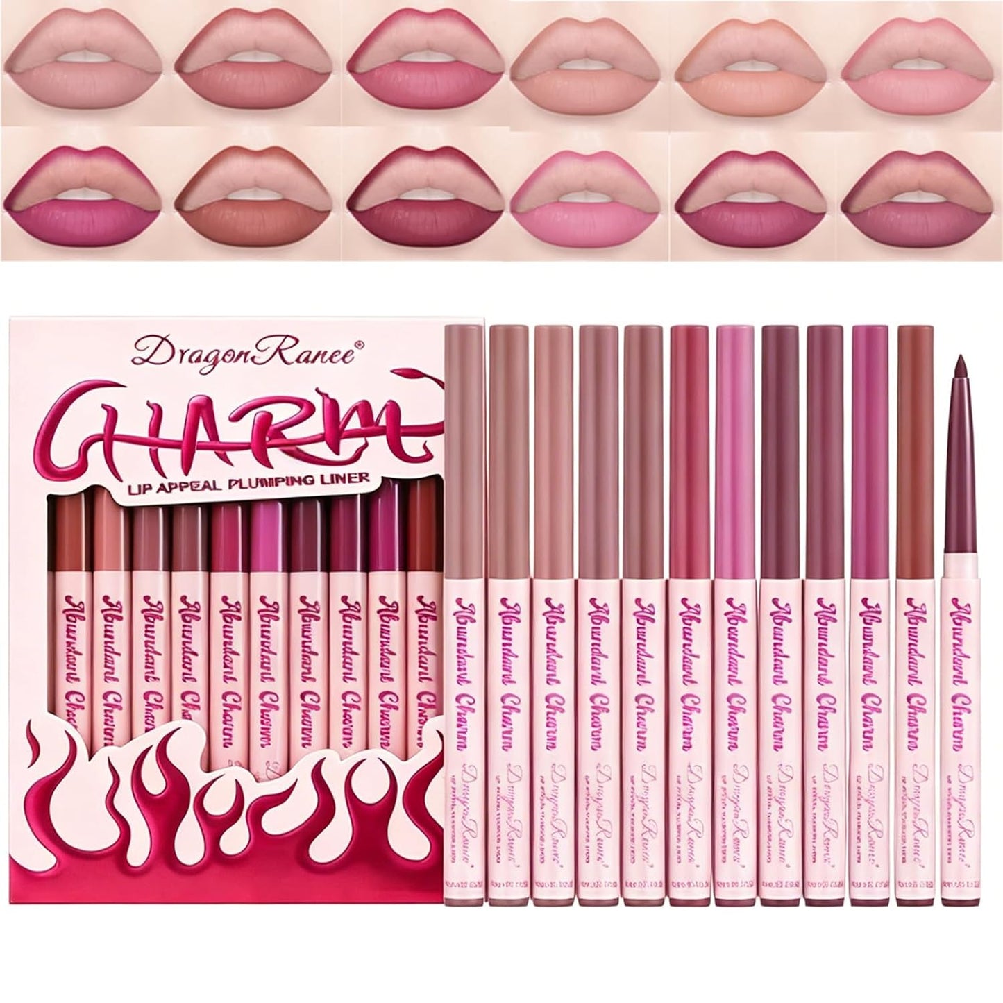 Dulele 12 Colors Matte Lip Liner Set - Smooth, Long-Lasting Waterproof Lip Liners | Ultra-Fine Brown, Pink, Red Shades for Daily Makeup