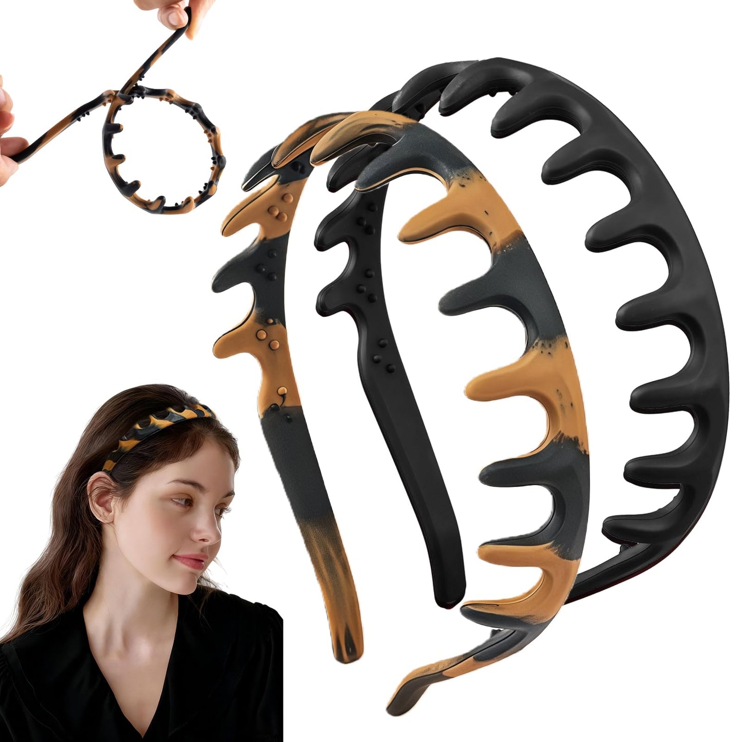 rytopt 2Pcs Headbands for Women, Toothed Non Slip Head Bands, No Headache Zig Zag Headbands, Silicone U Shape Fashion Hair Headband, Gifts Prepared for Girl & Women