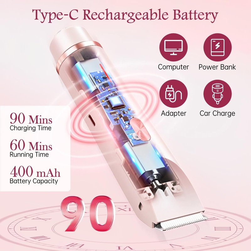 Bikini Trimmer for Women, 2 in 1 Dual Head Womens Electric Shaver, IPX7 Waterproof Electric Razors for Women Pubic Hair, Painless Hair Removal for Face, Body & Intimate Areas (Pink)
