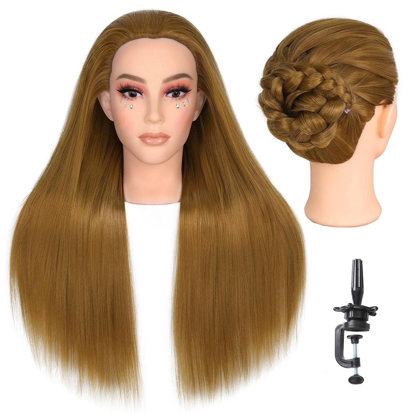Professional Cosmetology Mannequin Head - Realistic Face, Heat Resistant Synthetic Hair | 26 Inch for Cutting & Styling Practice