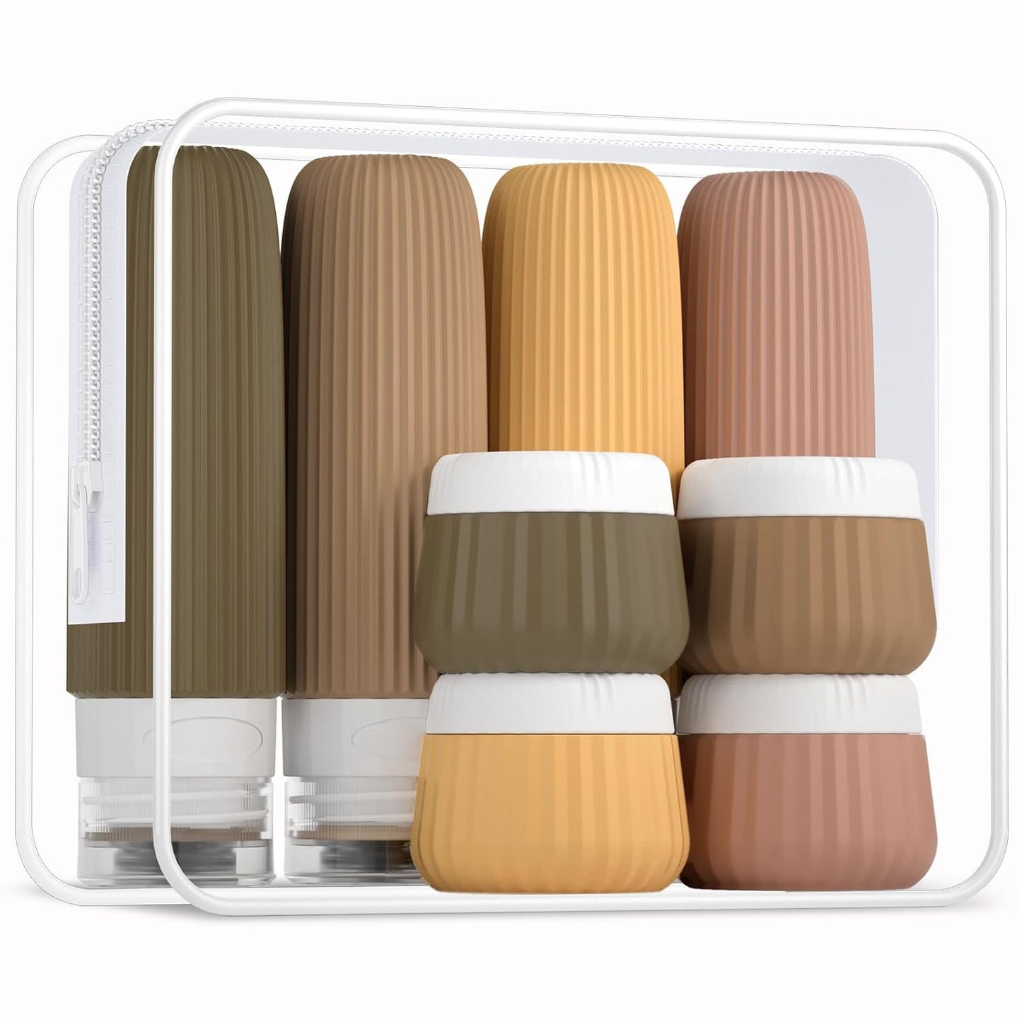 Travel Bottles - 8 Pack TSA Approved 3 oz Leak Proof Silicone Containers | Clear Toiletry Jars