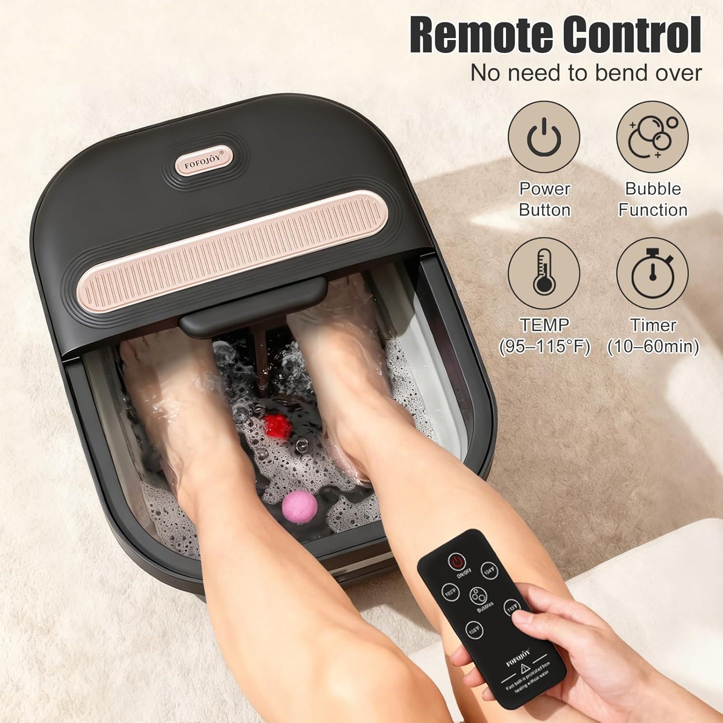 Collapsible Foot Spa Bath - Heated Massager with Bubble Jets | Remote Control & Pumice Stone for Relaxation