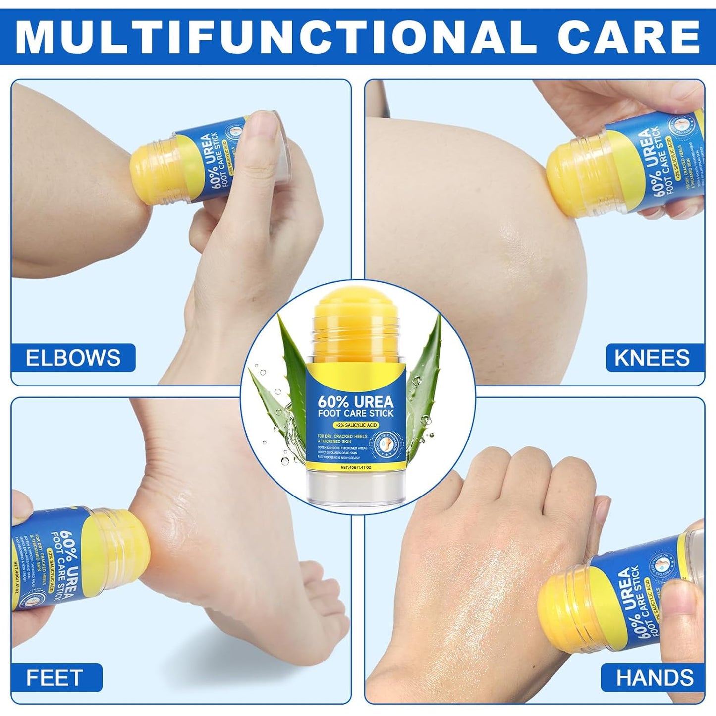 Urea Foot Cream - Salicylic Acid Heel Stick for Cracked Feet | Intensive Moisturizer for Smooth Skin
