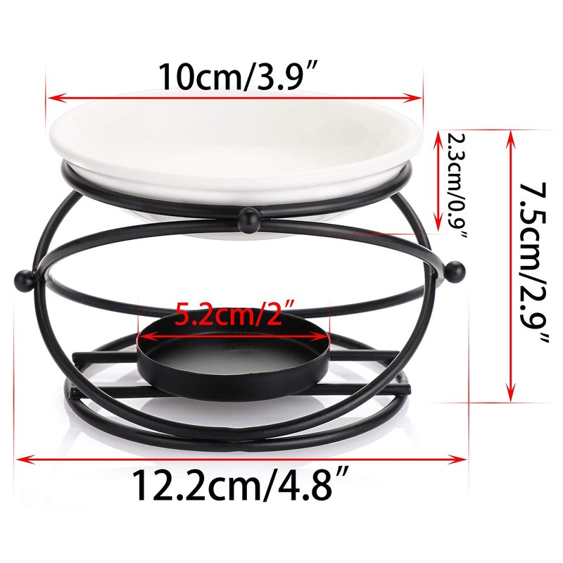 JuxYes European Metal Oil Burner Wax Warmer, Delicate Romantic Ceramic Tealight Candle Holder Oil Burner, Fragrance Warmer Aromatherapy Wax Candle Tart Burner Warmer Diffuser for Home Bedroom Décor