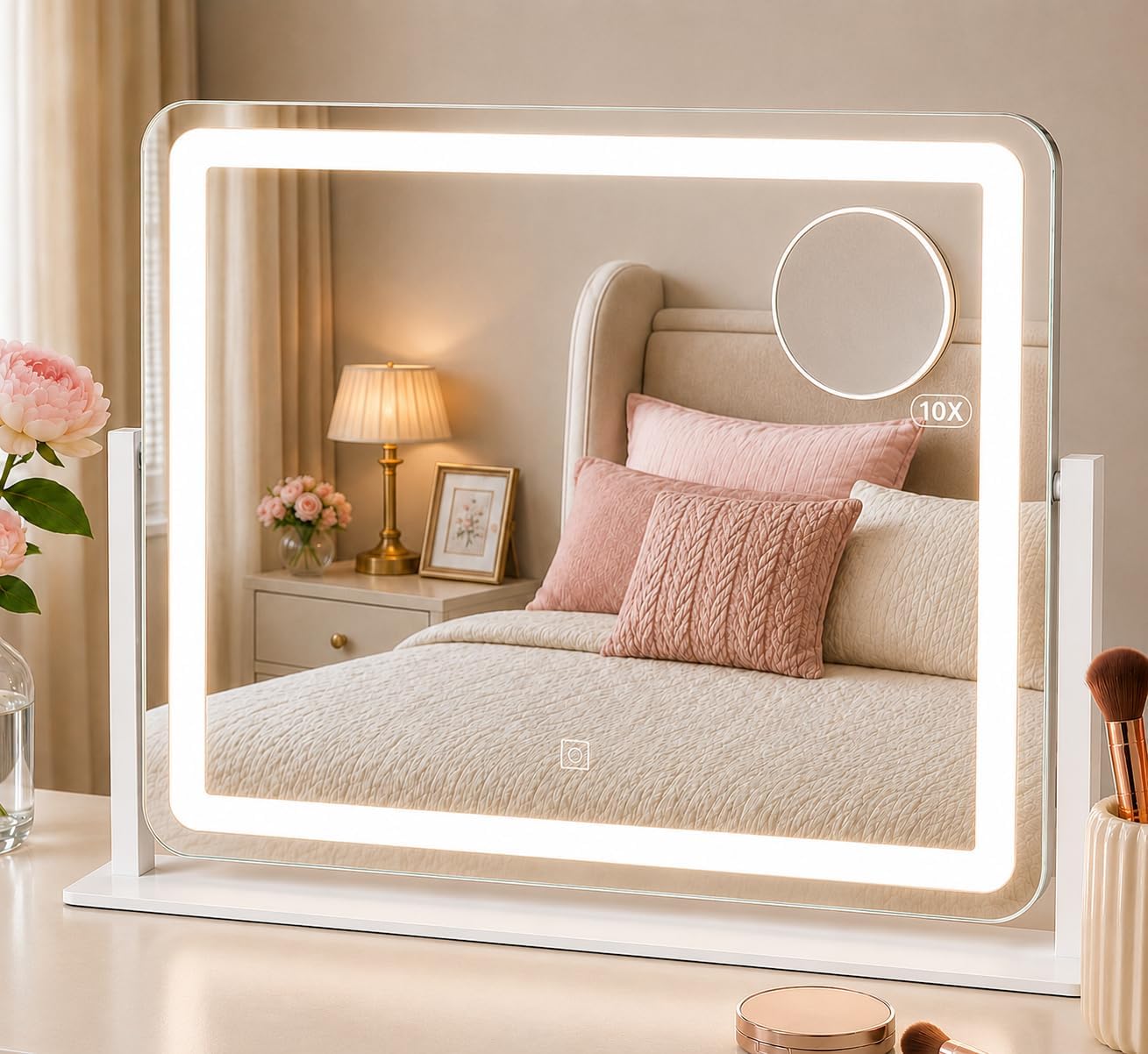 Lighted Vanity Mirror - 22.8"x18" Dimmable LED Makeup Mirror with 10X Magnification | Smart Touch Control, White