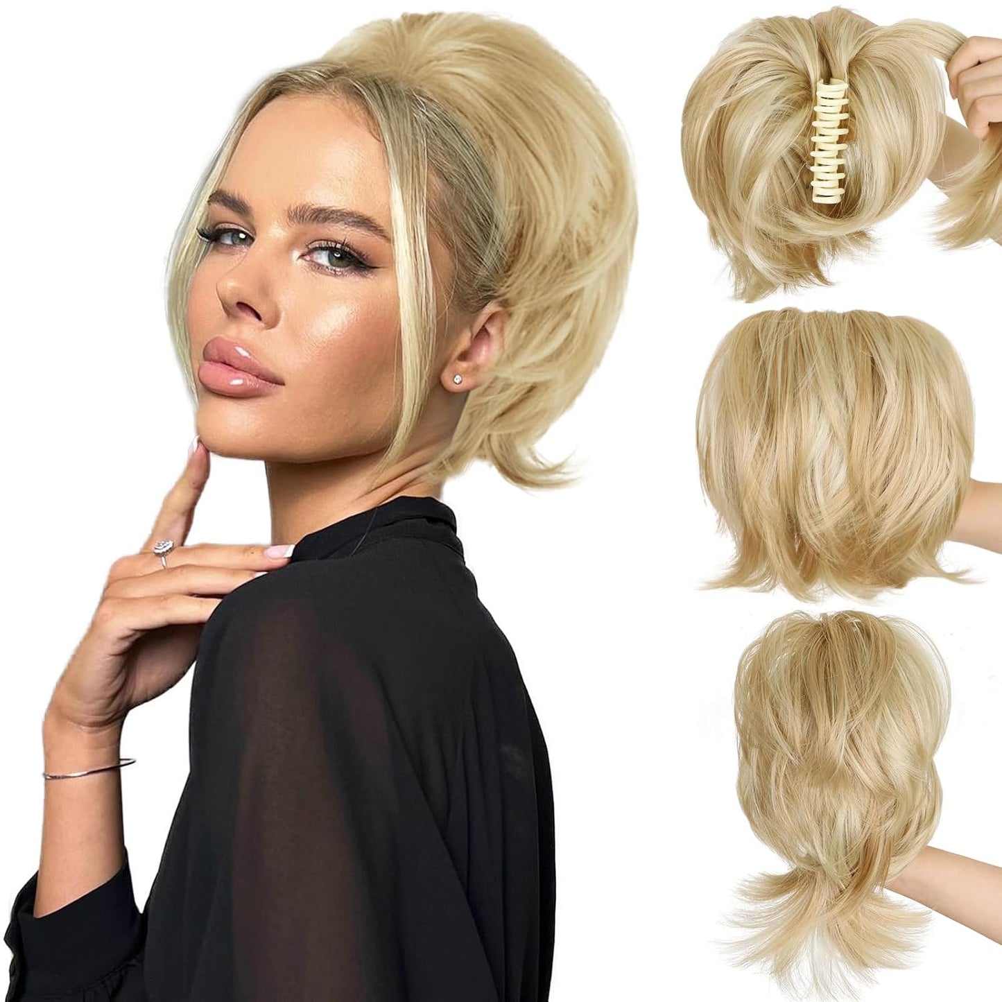 Claw Clip Ponytail Extension - Short Messy Hair Bun for Thin Hair | Straight Synthetic Hair, Easy Updo in Brown