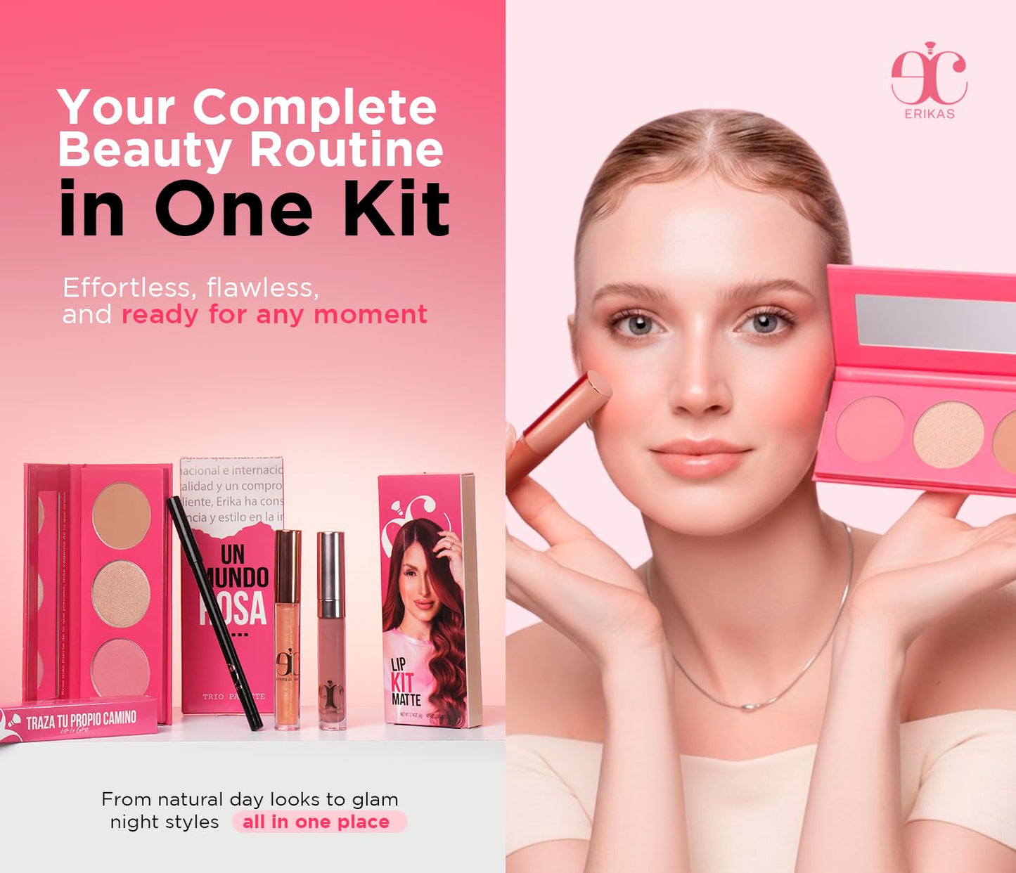 Cosmetic Makeup Kit - Lip Gloss, Lip Liner, Matte & Liquid Lipstick | All-in-One Face Contour Palette, Blush & Highlighter