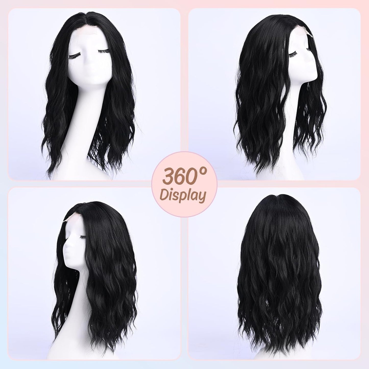 Wavy Wigs for Women - 18 Inch Medium Length Synthetic Wig | Natural Looking & Heat Resistant - Black