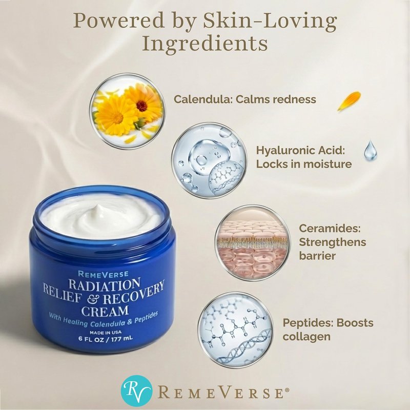 RemeVerse Radiation Cream – Unscented, Gentle, Hyaluronic Acid, Peptides & Calendula Cream for Burns, Soothing Skin and Hydrate Sensitive Skin, Radiation Treatment Skin Care – 6 fl oz