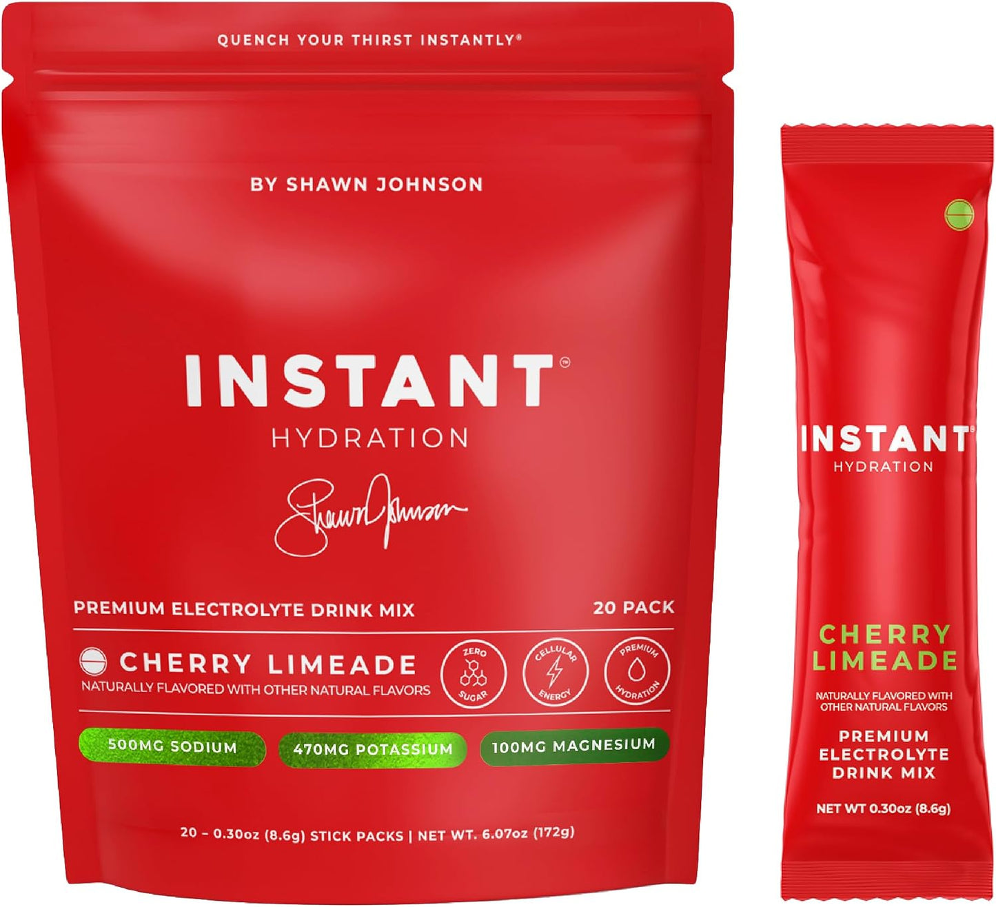 Electrolyte Drink Mix - Instant Hydration Sugar Free Cherry Limeade Powder Packets | 20 Travel Sticks for Recovery & Muscle Support