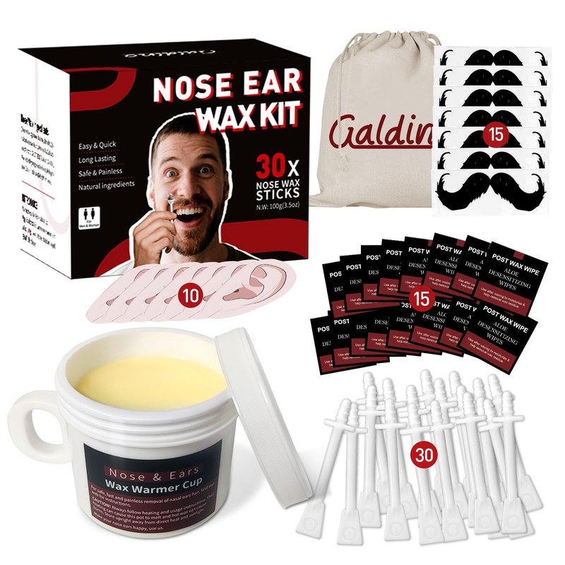 Galdino Nose Wax Kit Men & Women, Nose Hair Wax Kit With 30 Sticks, Ear Hair Removal, Nose Waxing Kit Easy, Quick and Painless