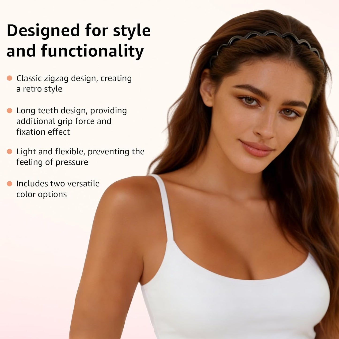 Zig Zag Headbands for Women - Non-Slip Wavy Plastic Hair Combs | Classic 90s Style, 2 Pack (Black & Brown)