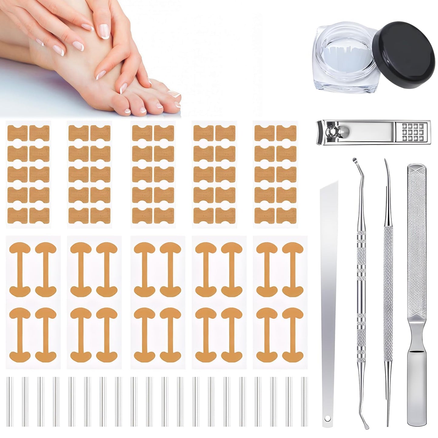 Ingrown Toenail Corrector Set,Curved Toenails Corrector Strips, Painless File and Lifter Pedicure Tools for Women Man with Breathable Ingrown Nail Correction Patch(16 PCS)