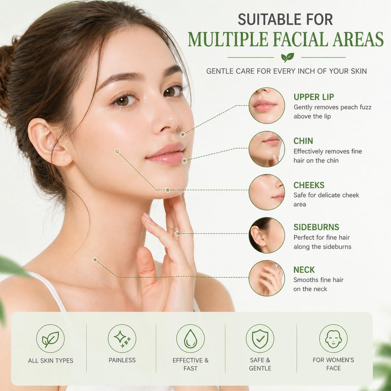 Facial Hair Removal Cream for Women - (Contains Soothing Gel) Kit Gentle & Painless Hair Remover for Upper Lip Chin & Sideburns, 5-8Minute Quick Depilatory Cream for Sensitive Skin Effective at-Home