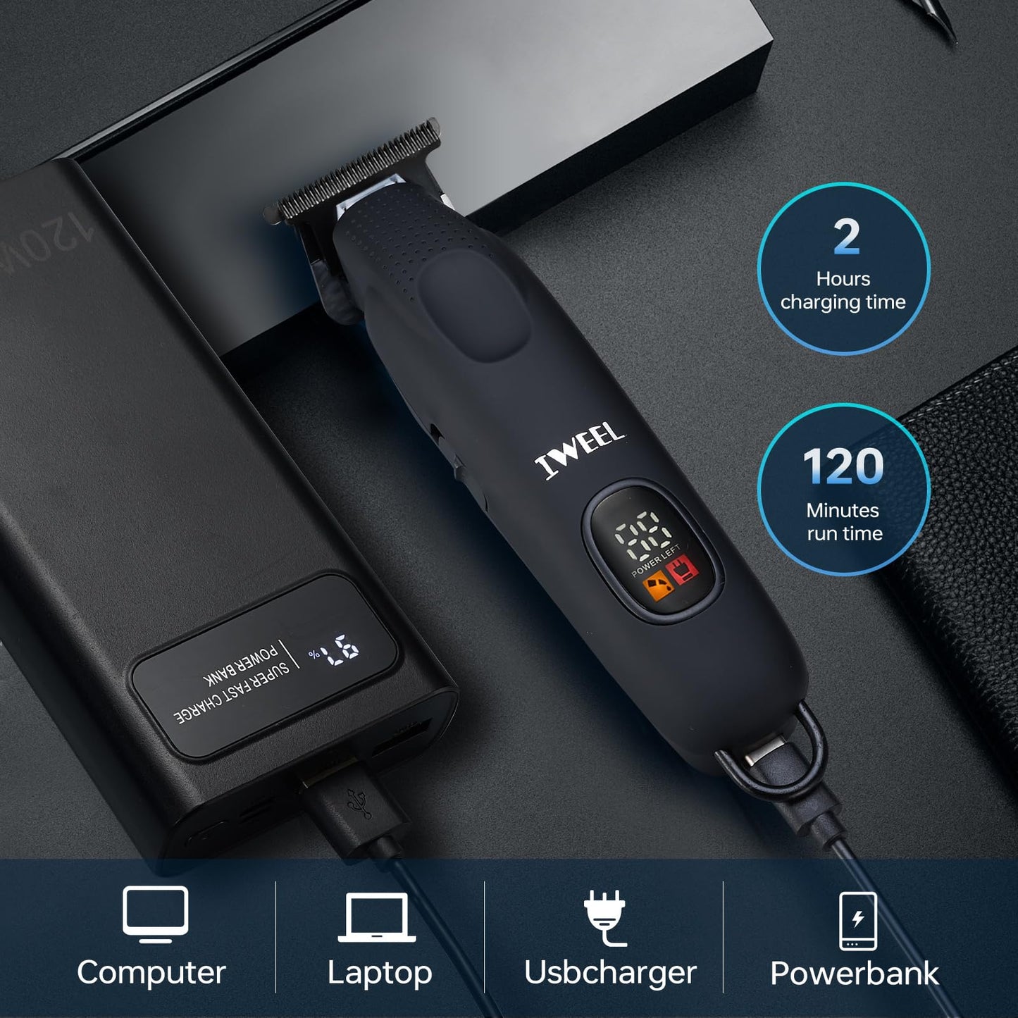 IWEEL Beard Trimmer for Men Professional Hair Trimmer for Men Hair Clippers Eletric Razor Shavers Zero Gapped T Blade Edgers Liners Cordless Rechargeable Mustache Grooming Kit for Body