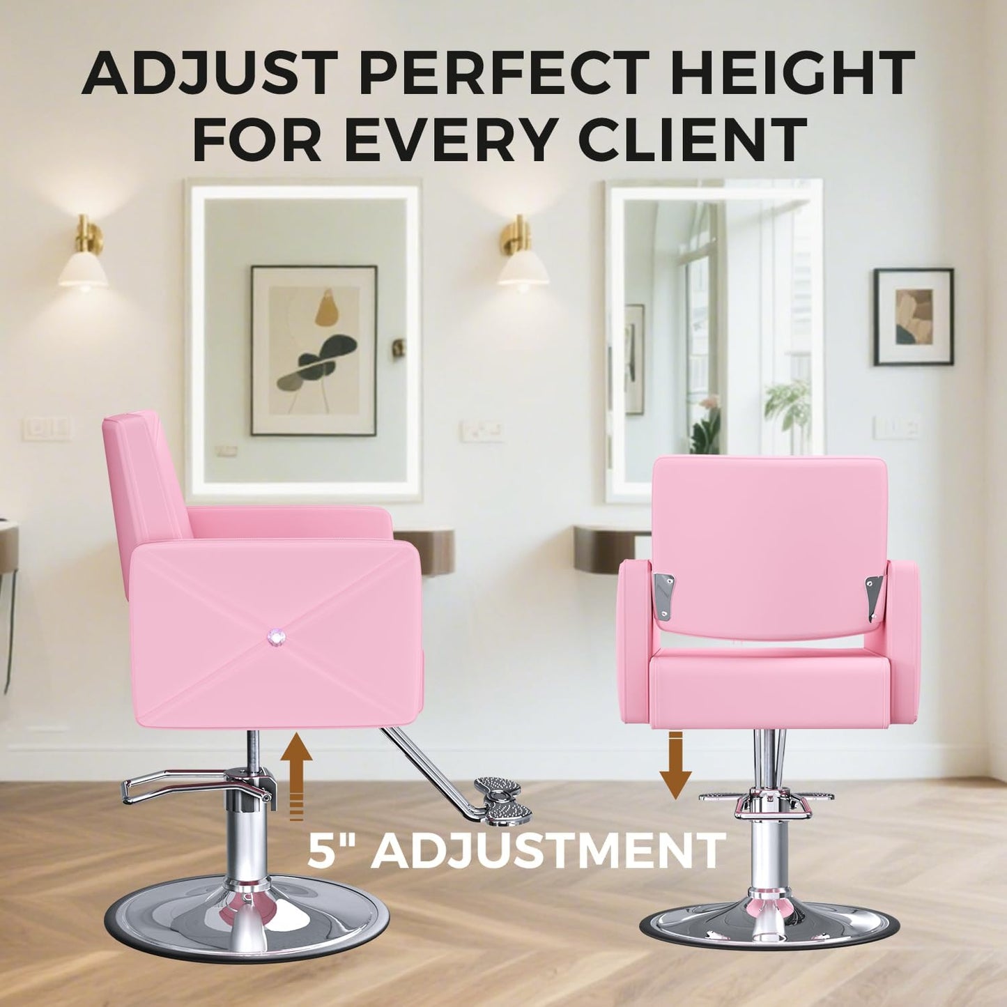 Salon Chair for Hair Stylist - Heavy-Duty Hydraulic Pump, 360° Swivel, Adjustable Height | Elegant Pink