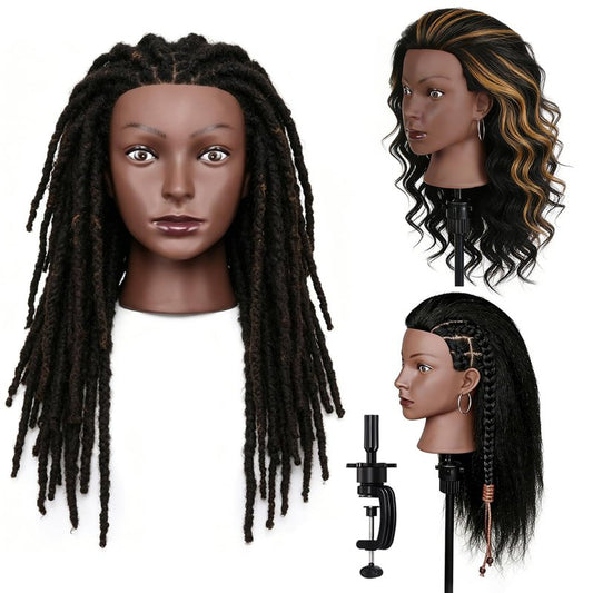 100% Real Hair Mannequin Head,22''Human Hair Mannequin Cosmetology Manikin Doll Head Hair Styling Hairdressing Practice Training Head with Clamp Holder and Tools（Black）