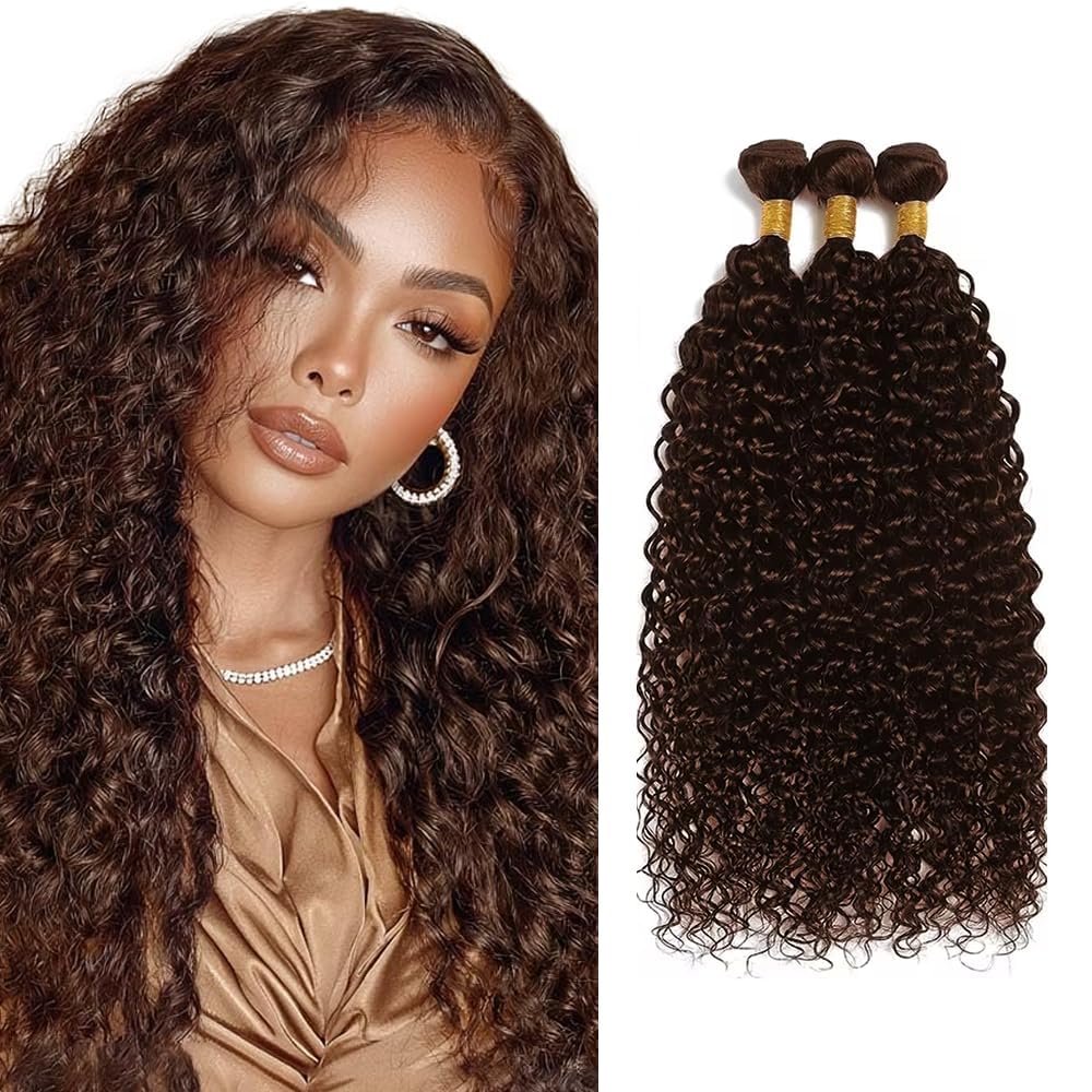 #4 Brown Human Hair Bundle Chocolate Brown Kinky Curly Bundles 20 22 24 inch 10A 100% Unprocessed Brazilian Virgin Hair 3 Bundles Color #4 150g