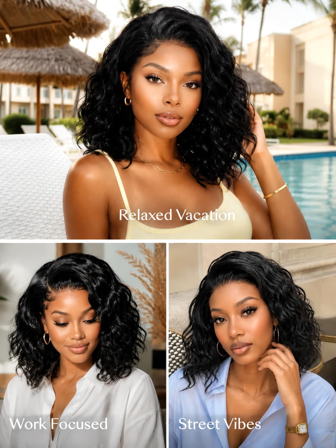 UNICE Bye Bye Slip Water Wave Bob Wig Human Hair, C Side Part 6x4 Glueless Lace Closure Wig, Pre-Plucked & Pre-Cut, 220% Density, Drawstring, Beginner Friendly for Black Women 14 Inch