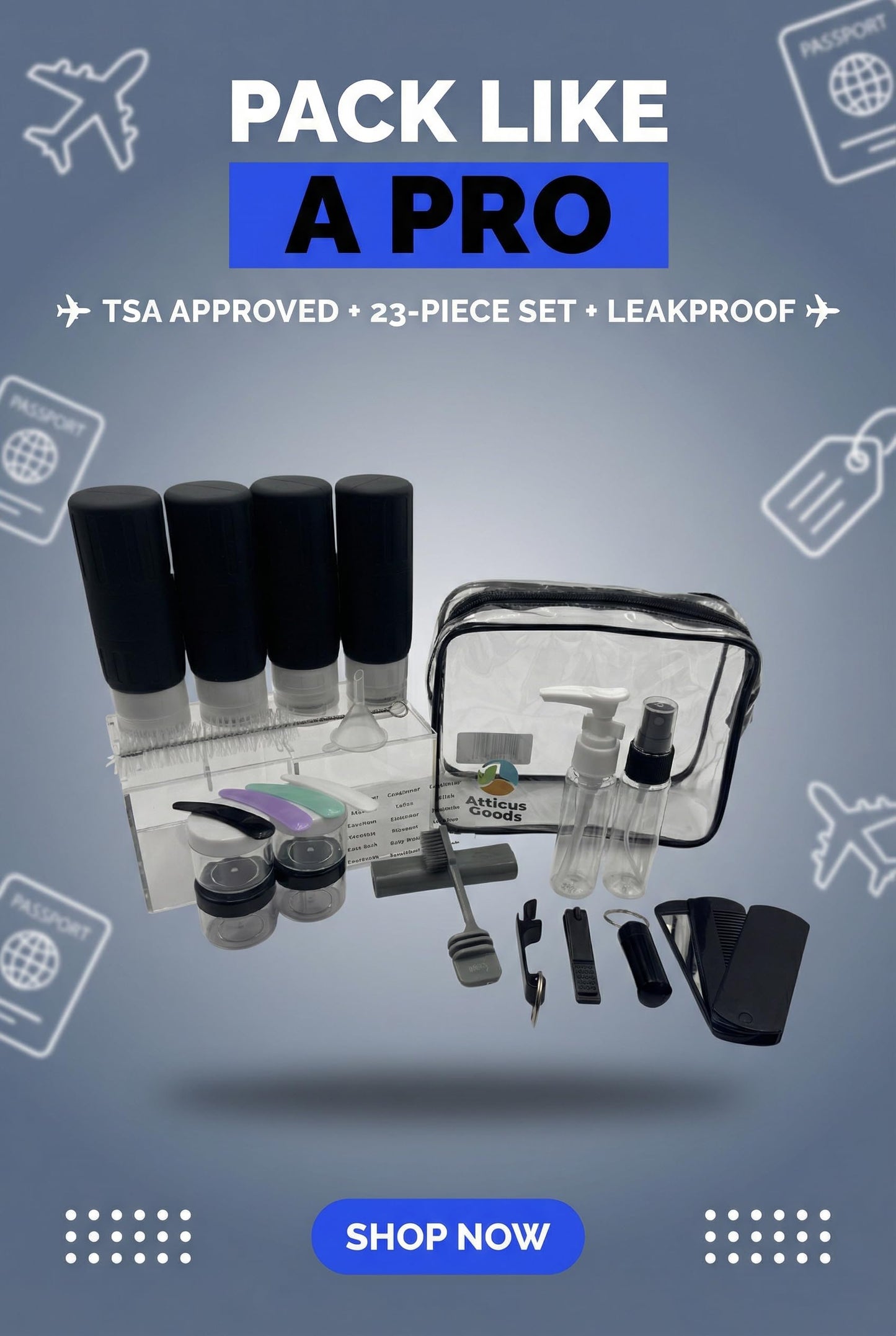 Atticus Goods 23 Piece Travel Size Containers Set