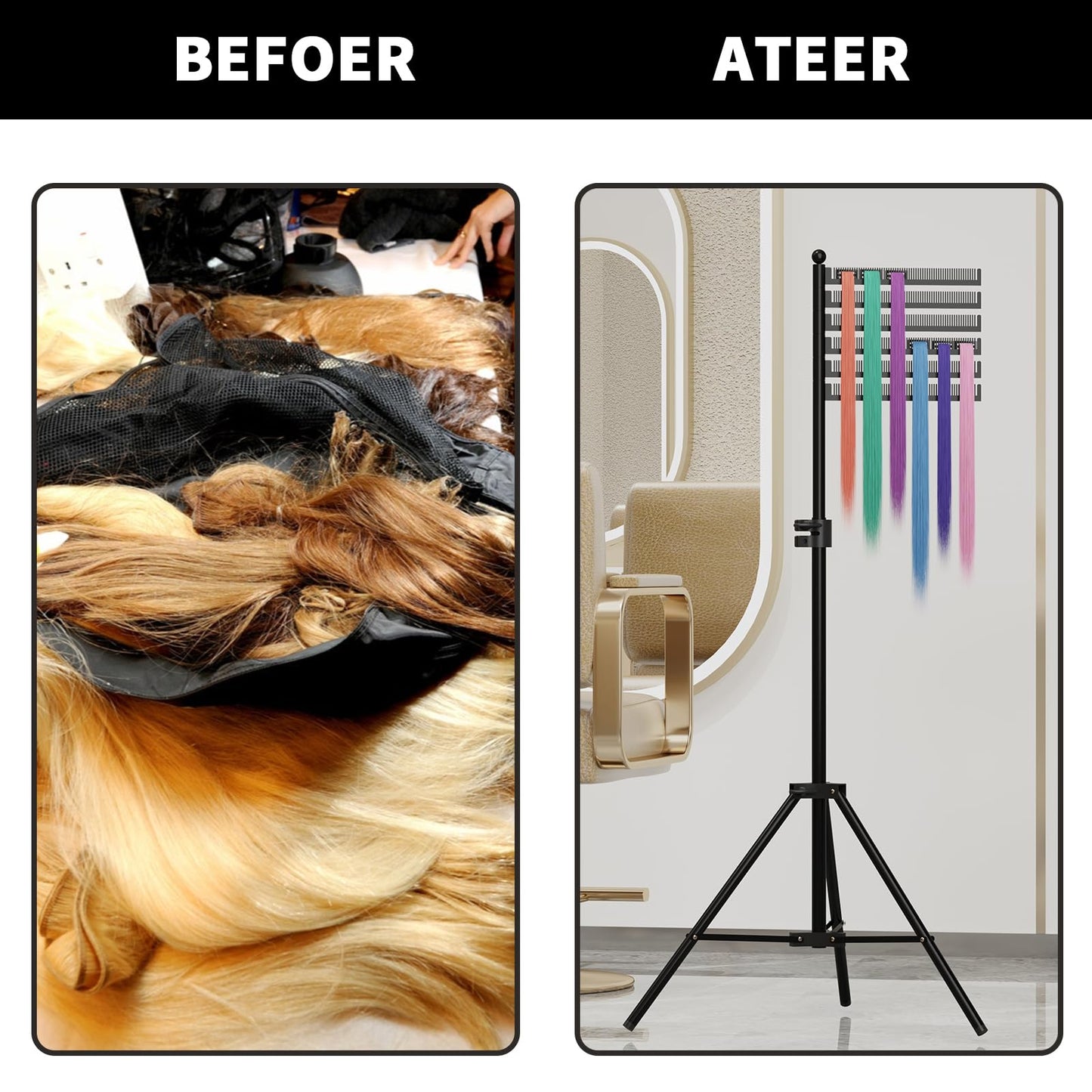 ikare Hair Extension Holder Tripod - Height Adjustable Braiding Rack Stand for Hair, Metal Braid Rack for Hair Braiding Stand, Hair Separator
